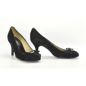 B5 Auth LANVIN Liver 2005 Black Velvet Encrusted Crystal Bow Heels Pumps Sz 39.5